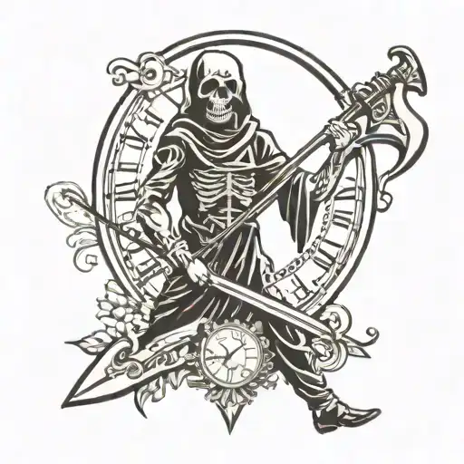 Death With Scythe And Clock Face