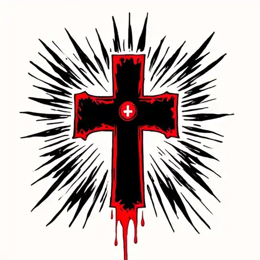 Black Cross With Red Outline On The Bottom Right Corner To Represent The Blood Of Christ