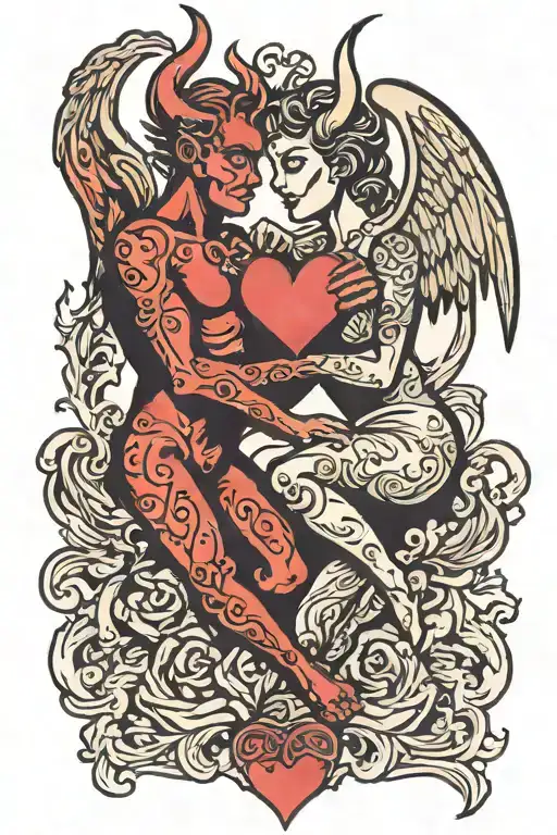 Devil And Angel Making Love Heart