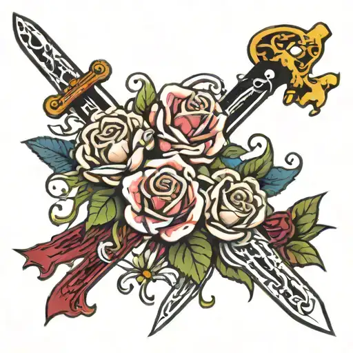 Sword And Flowers And Blood Dripping