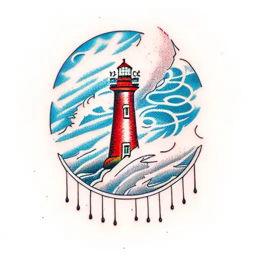 Red And White Lighthouse On A Lake With Thunderstorm