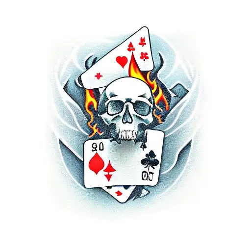 Camping Scene With A Skull-shaped Campfire Surrounded By Playing Cards