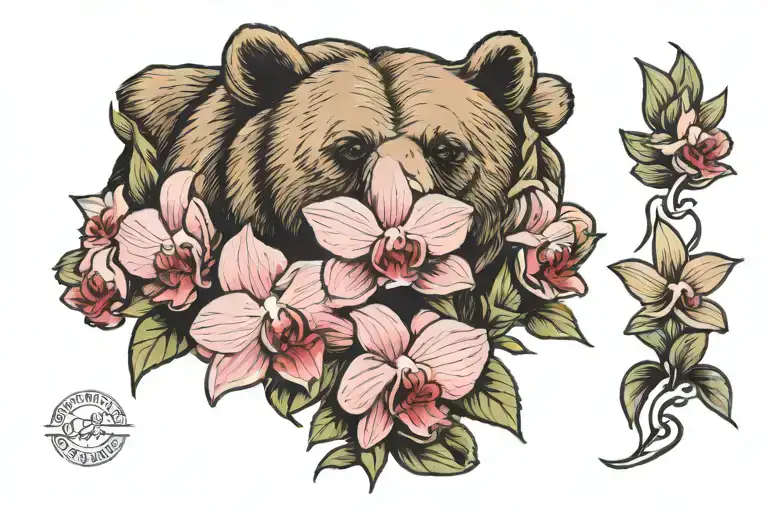 Bear With Orchids