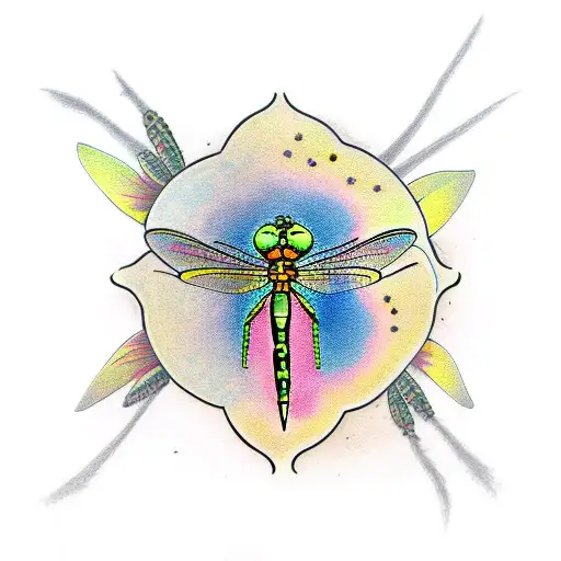 A Traditional Style Dragonfly Surrounded By Sunflowers