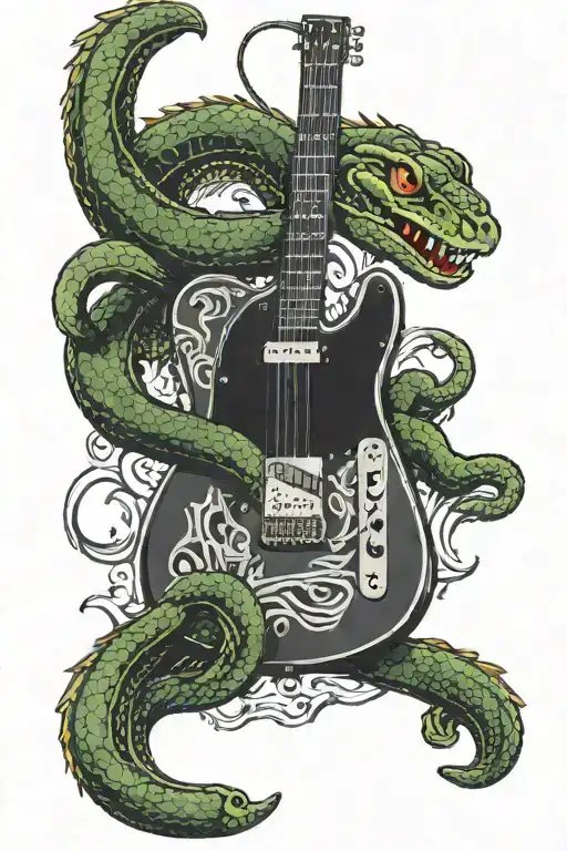 A Eletric Telecaster Guitar With A Snake Around The Neck Of The Guitar