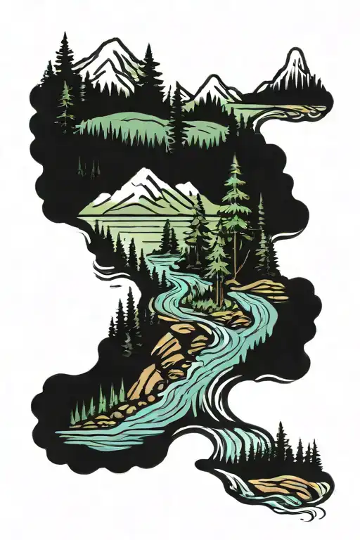 Swift Water River Mountain Trees