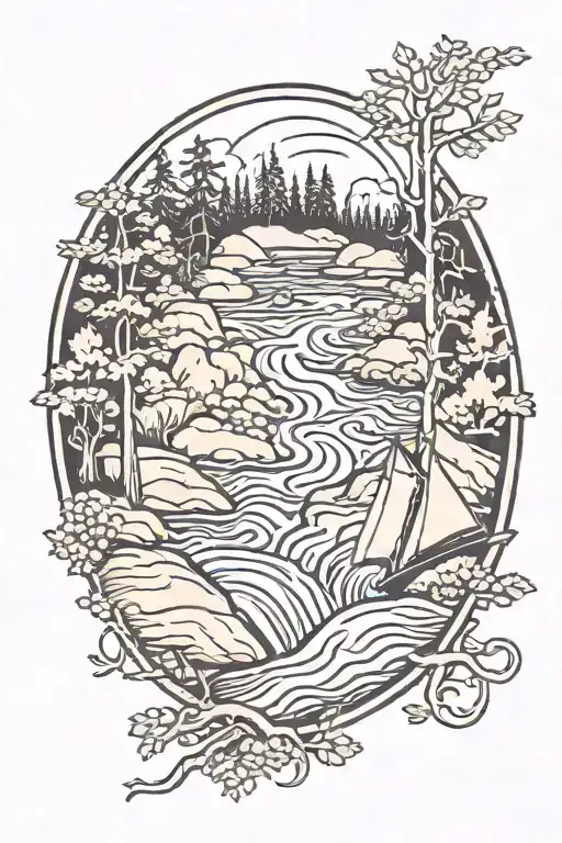 White Water River Surrounded By Trees