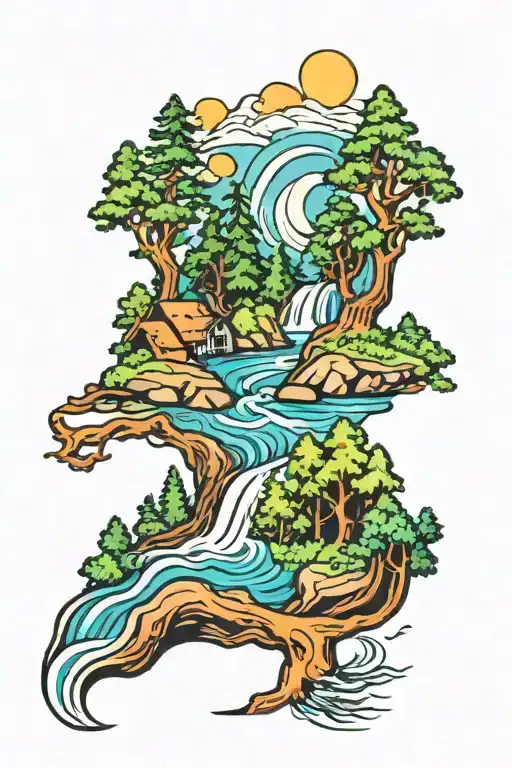 White Water River Surrounded By Trees Colourful