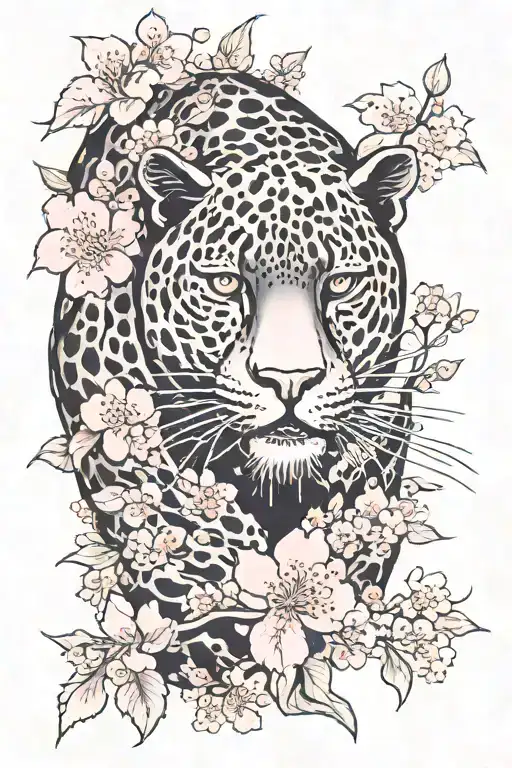 Black Jaguar Surrounded By Cherry Blossoms