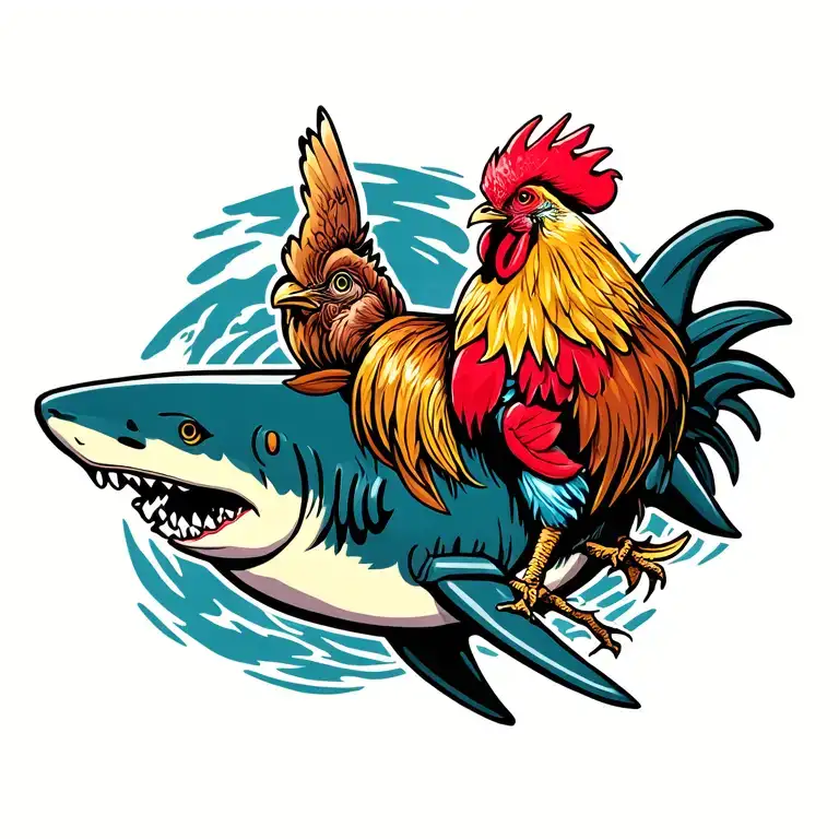 Rooster Riding On A Shark