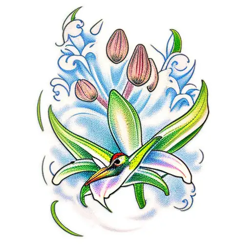 Lily Of The Valley And Fresia Flowers With A Small Hummingbird