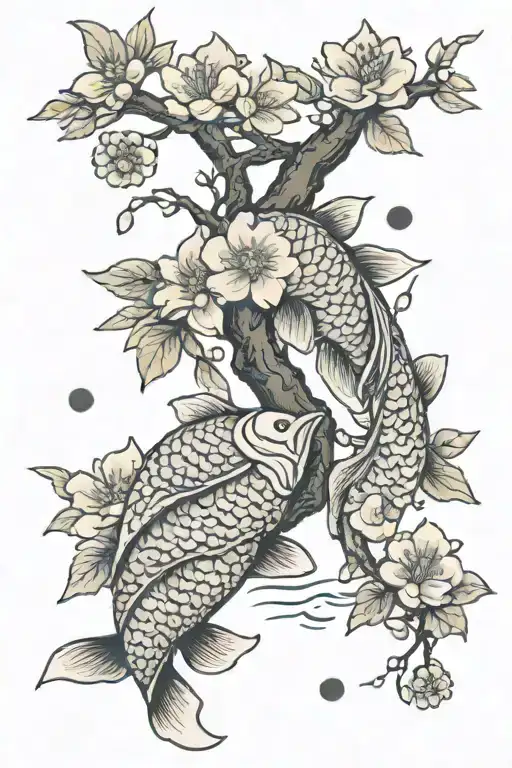 Cherry Blossom Tree With Koi Fish And Birthday Dates