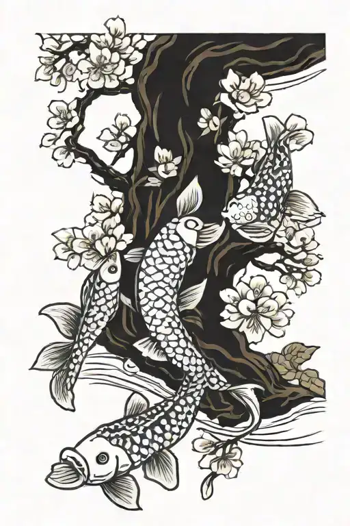 Cherry Blossom Tree With Koi Fish And Birthday Dates