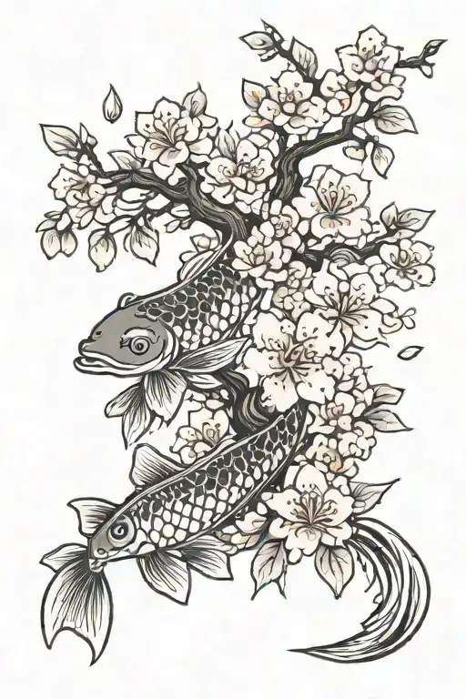 Cherry Blossom Tree With Koi Fish And Birthday Dates