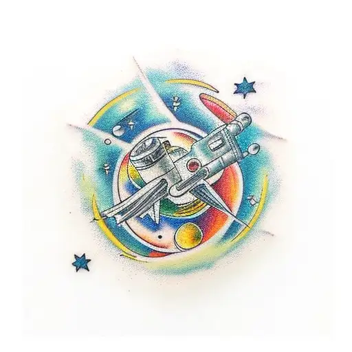 Detailed Space Themed Tattoos On Arm