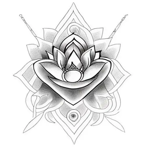 Create A Complex Tattoo Composition Involving A Snake A And Lotus Flower