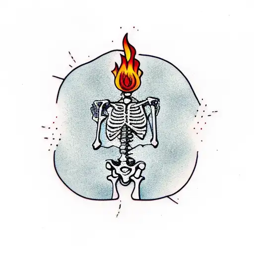 Skeleton In Yoga Pose On Fire