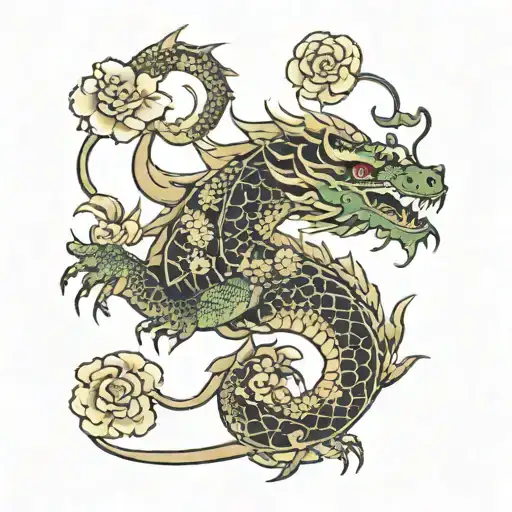 Japanese Earth Dragon And Flowers