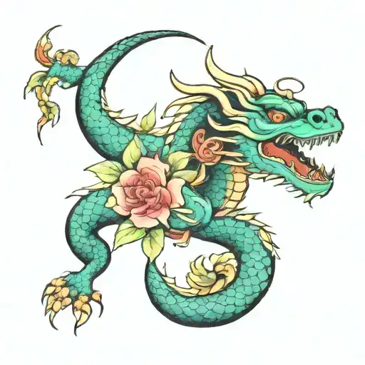 Japanese Earth Dragon And Flowers