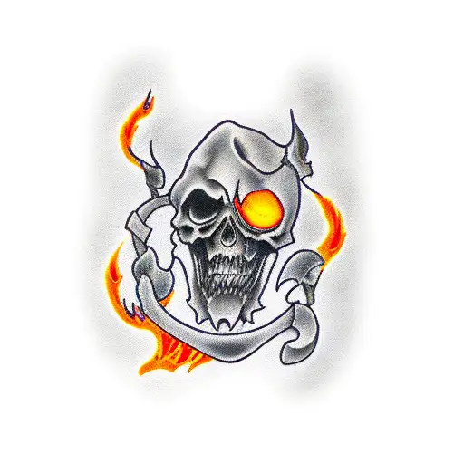 Full Bodied With Cloak Grim Reaper With Orange Flames Forearm Sleeve