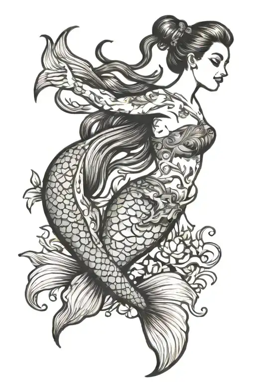 Mermaid With Ponytail Hold A Merdog