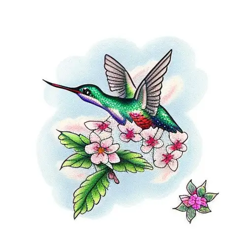 Hummingbird With Cherry Blossom
