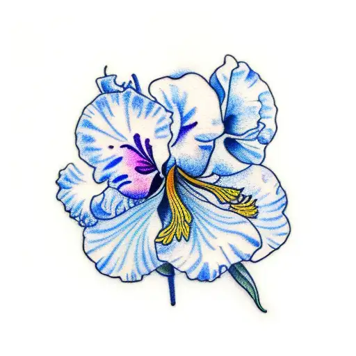 Apple Blossom Flower With Iris Flower Watercolor Tatoo