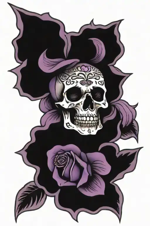 Skull With Purple Rose Growing Throughout