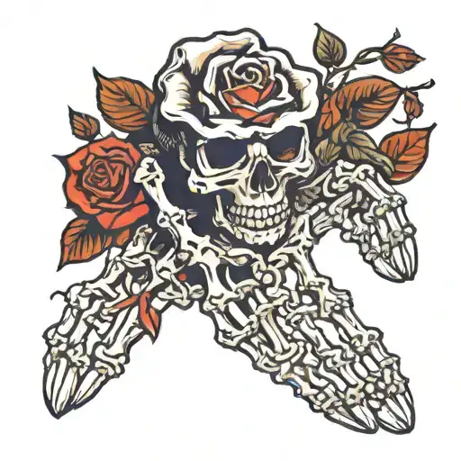 Skeleton Hand With Red Rose Falling From It