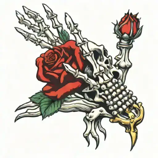 Skeleton Hand Dropping A Red Rose
