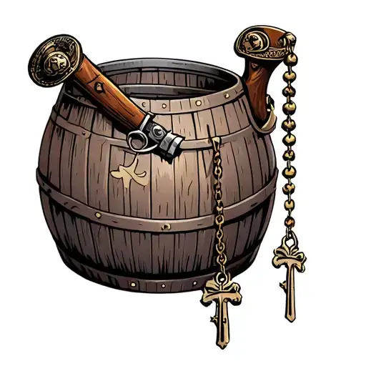 Musket Tattoo With Rosary Hanging From The Barrel