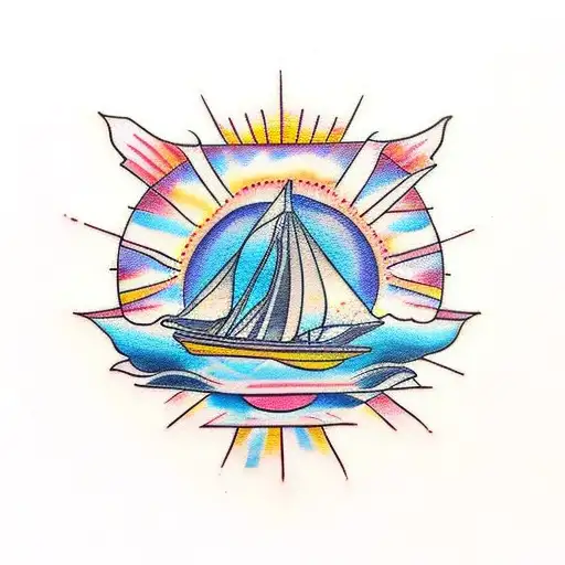 Ship With Sun Behind The Sail