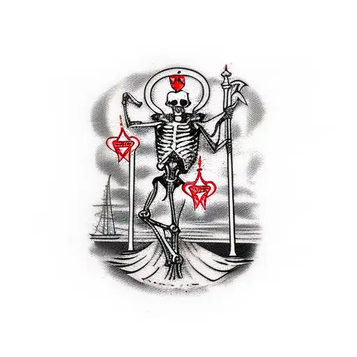 Black And Red Skeleton Justice Tarot Card