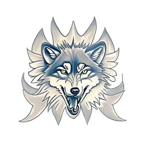 Wolf Family Crest With 6 Wings Coming Out