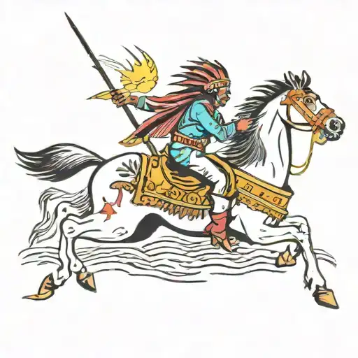 The Indian Tonto Riding A Horse On A Boat With Lightning Bolt