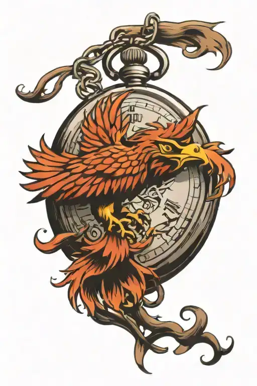 Broken Pocket Watch With Phoenix Rising