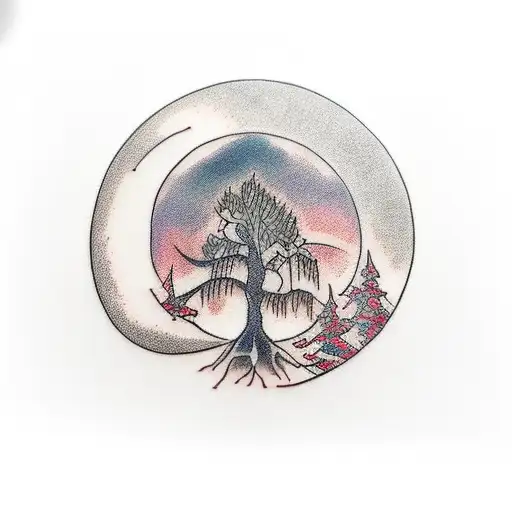 Willow Tree In Crescent Moon