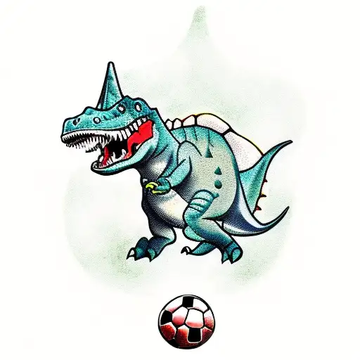 Cute Dinosaur Kicking A Soccer Ball