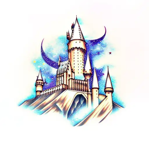 Hogwarts Castle With Galaxy Sky