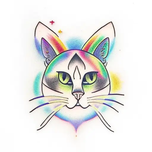 Black Cat With Rainbow