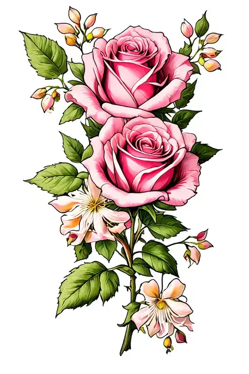 Pink Rose And Honeysuckle Flower