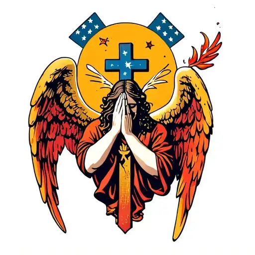 Cross And Angel Praying