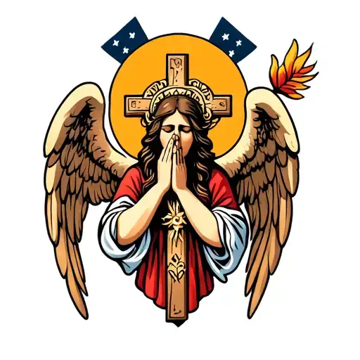 Cross And Angel Praying