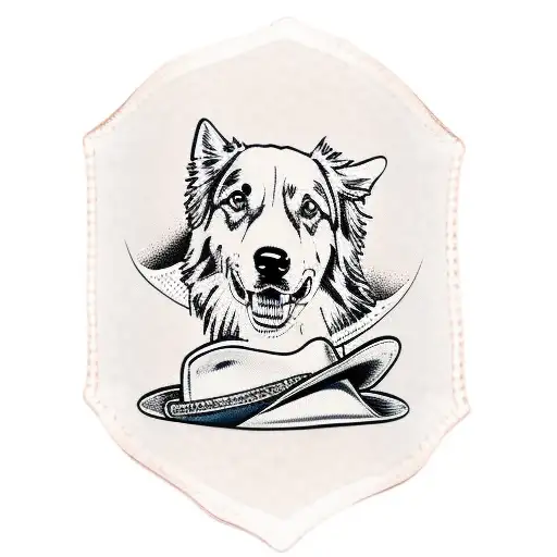 Light Brown And White Australian Shepherd Wearing A Cowboy Hat And A Bandana
