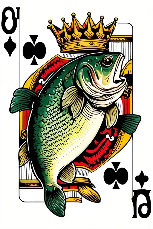 Small Mouth Bass With Crown On King Of Hearts Playing Card