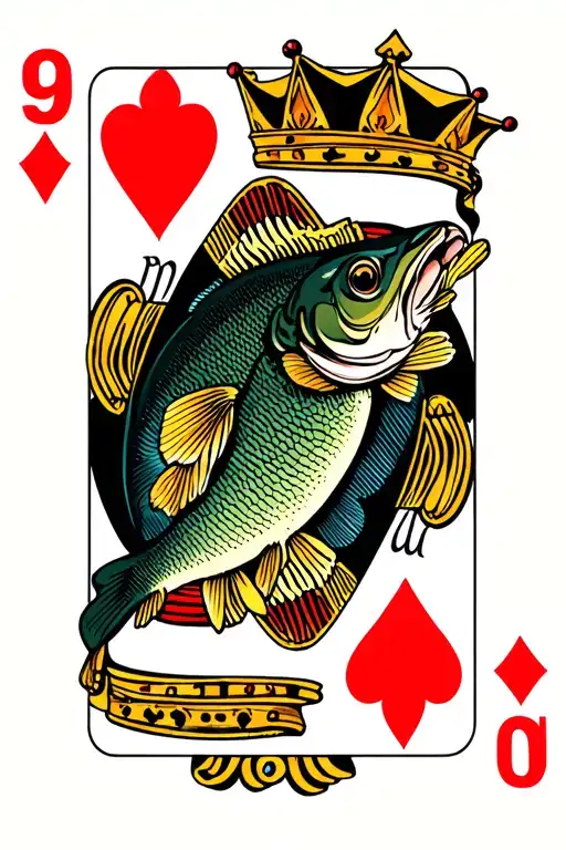 Small Mouth Bass With Small Crown On King Of Hearts Playing Card