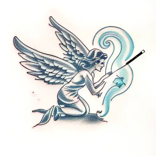 A Minimalist Tattoo Of An Angel Smoking A Cigarette