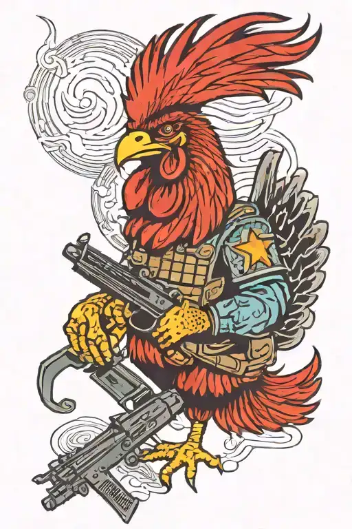 Rooster Carrying A M60 Machine Gun And Wearing A Army Helmet Vietnam