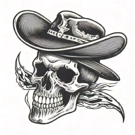 Skull With A Cowboy Hat With Lightning Bolt In Its Mouth Like A Toothpick