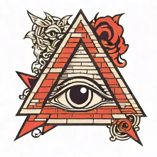 Triangle With Eye Watching Up Red Eyes Surrounded Around Eyes Bricks Background